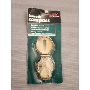 Texsport Lensatic Compass Rugged Metal Case Luminous Markings Gold Tone New